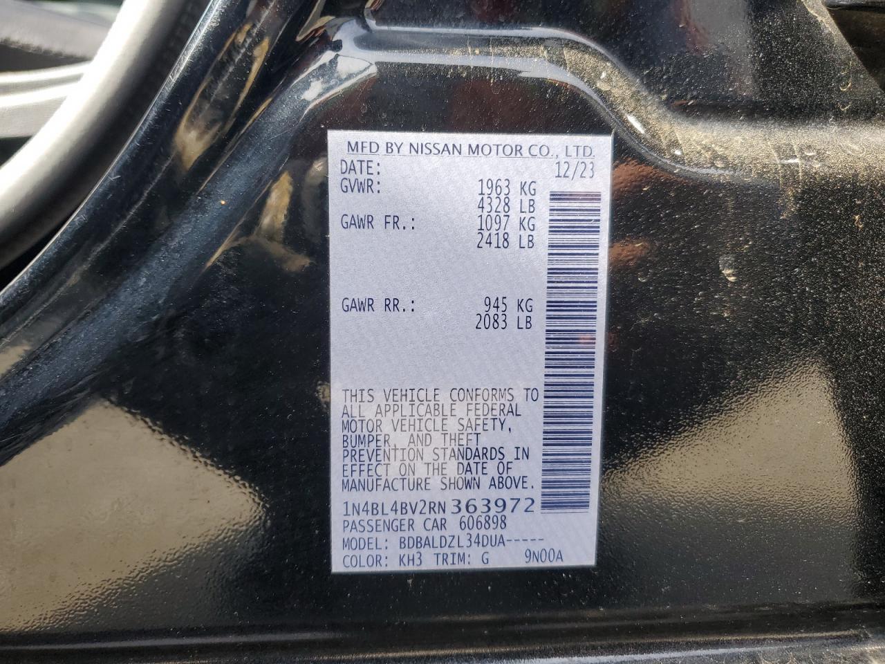 2024 Nissan Altima VIN 1N4BL4BV2RN363972 Copart auction photo, rear end damage thumbnail 12