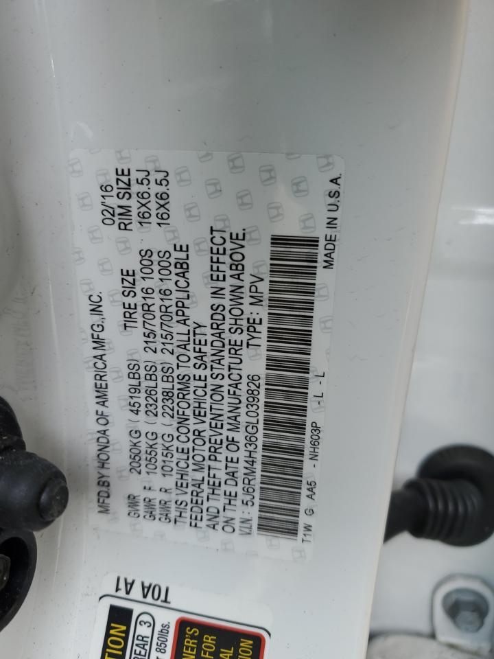 2016 Honda CR-V VIN 5J6RM4H36GL039826 Copart auction photo, side damage thumbnail 13