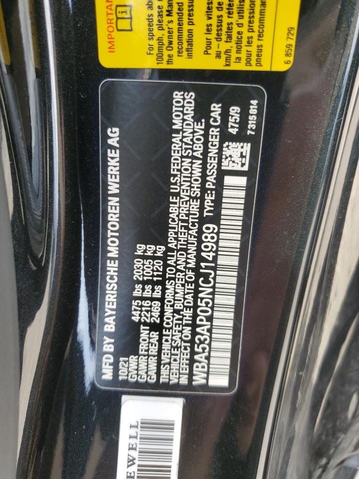 2022 BMW 4er VIN WBA53AP05NCJ14989 Copart auction photo, front end / side damage thumbnail 13
