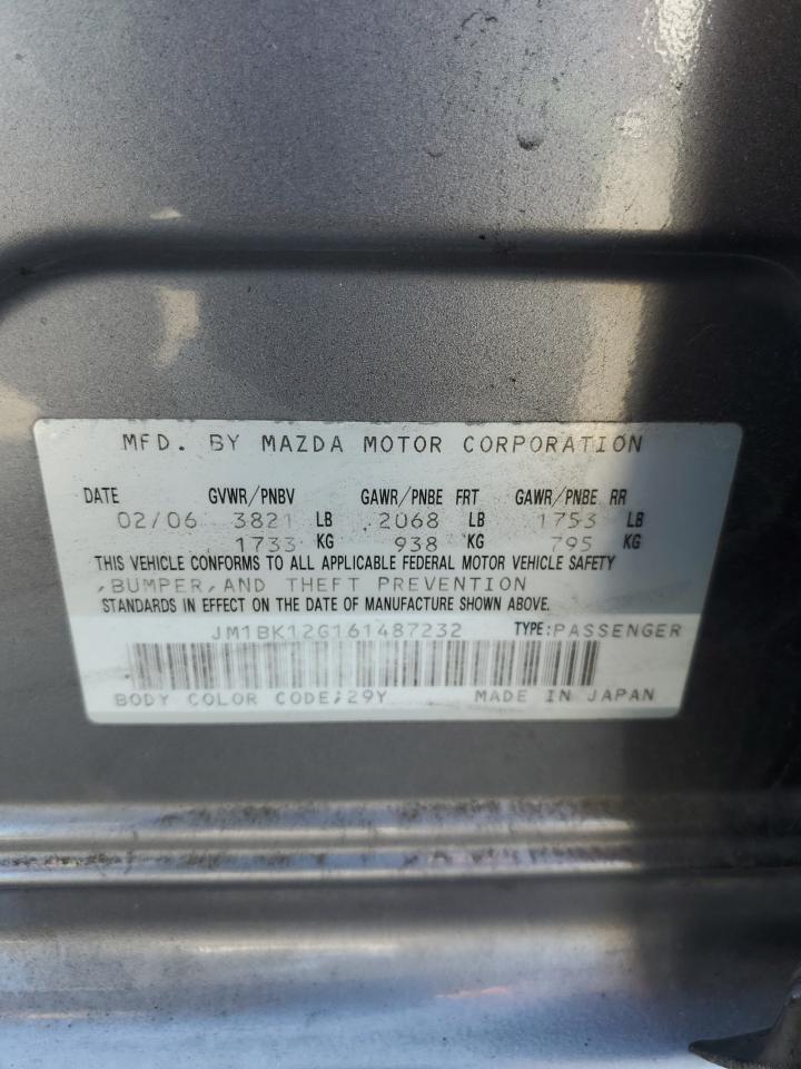 2006 Mazda 3 VIN JM1BK12G161487232 Copart auction photo, front end damage thumbnail 12