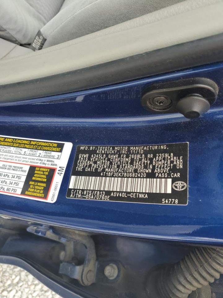 2011 Toyota Camry VIN 4T1BF3EK7BU682420 Copart auction photo, front end / side damage thumbnail 12