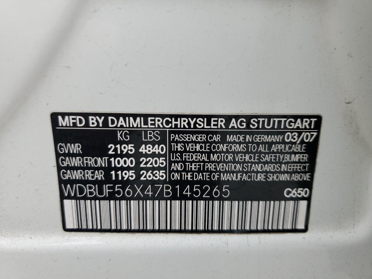 2007 Mercedes-Benz E-klasse VIN WDBUF56X47B145265 Copart auction photo, front end damage thumbnail 14