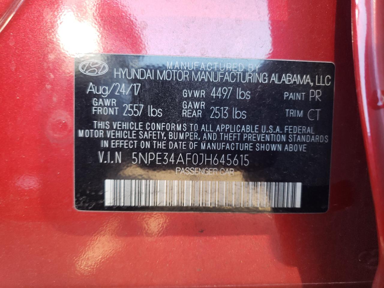 2018 Hyundai Sonata VIN 5NPE34AF0JH645615 Copart auction photo, front end / rear end damage thumbnail 12