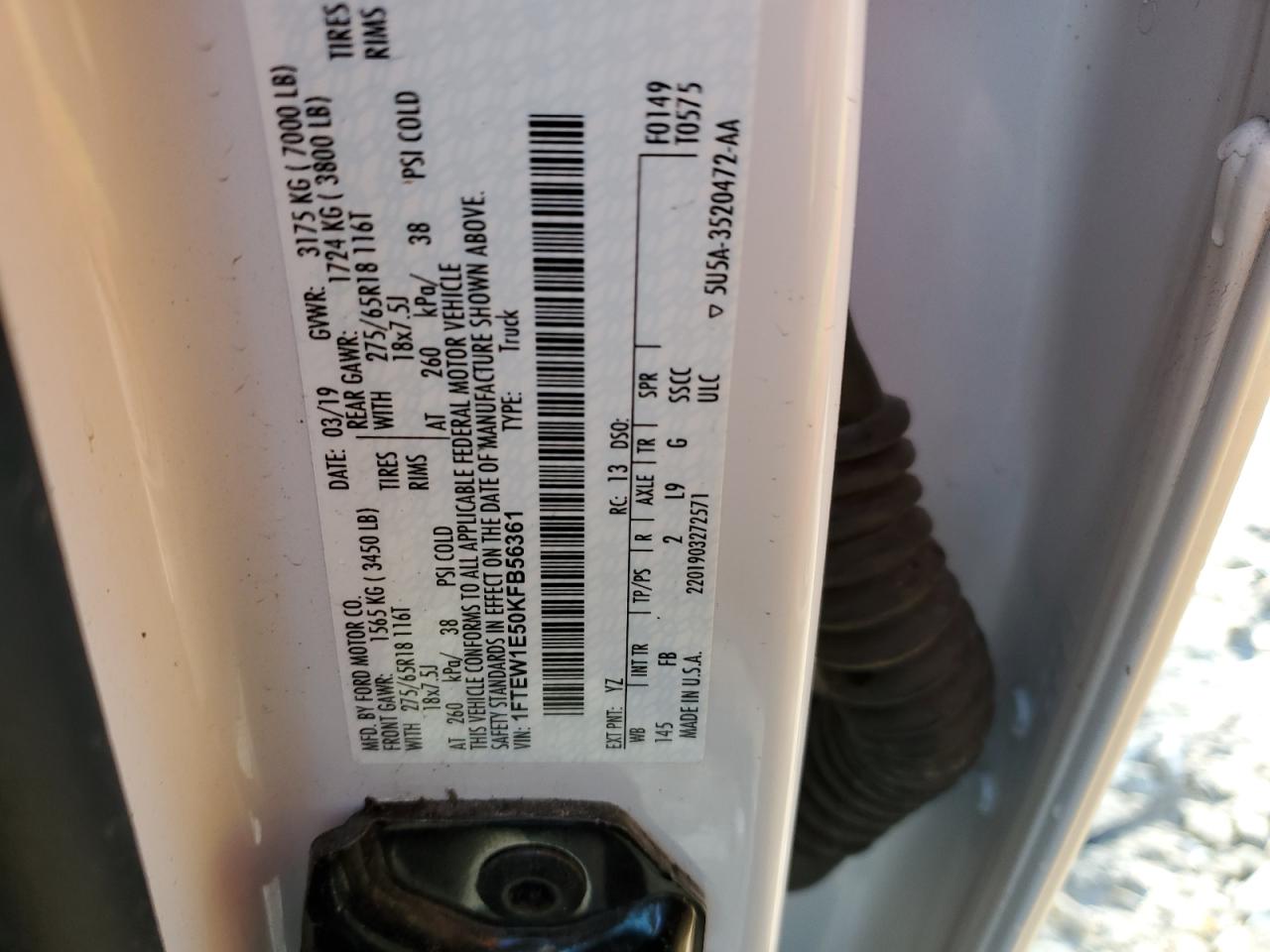 2019 Ford F-150 VIN 1FTEW1E50KFB56361 Copart auction photo, all over damage thumbnail 14