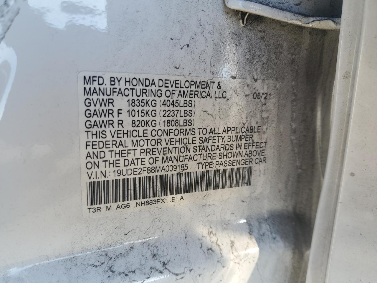 2021 Acura ILX VIN 19UDE2F88MA009185 Copart auction photo, front end / minor dent/scratches damage thumbnail 14