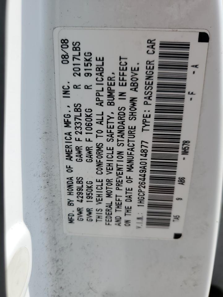2009 Honda Accord VIN 1HGCP26449A014877 Copart auction photo, rear end / front end damage thumbnail 12
