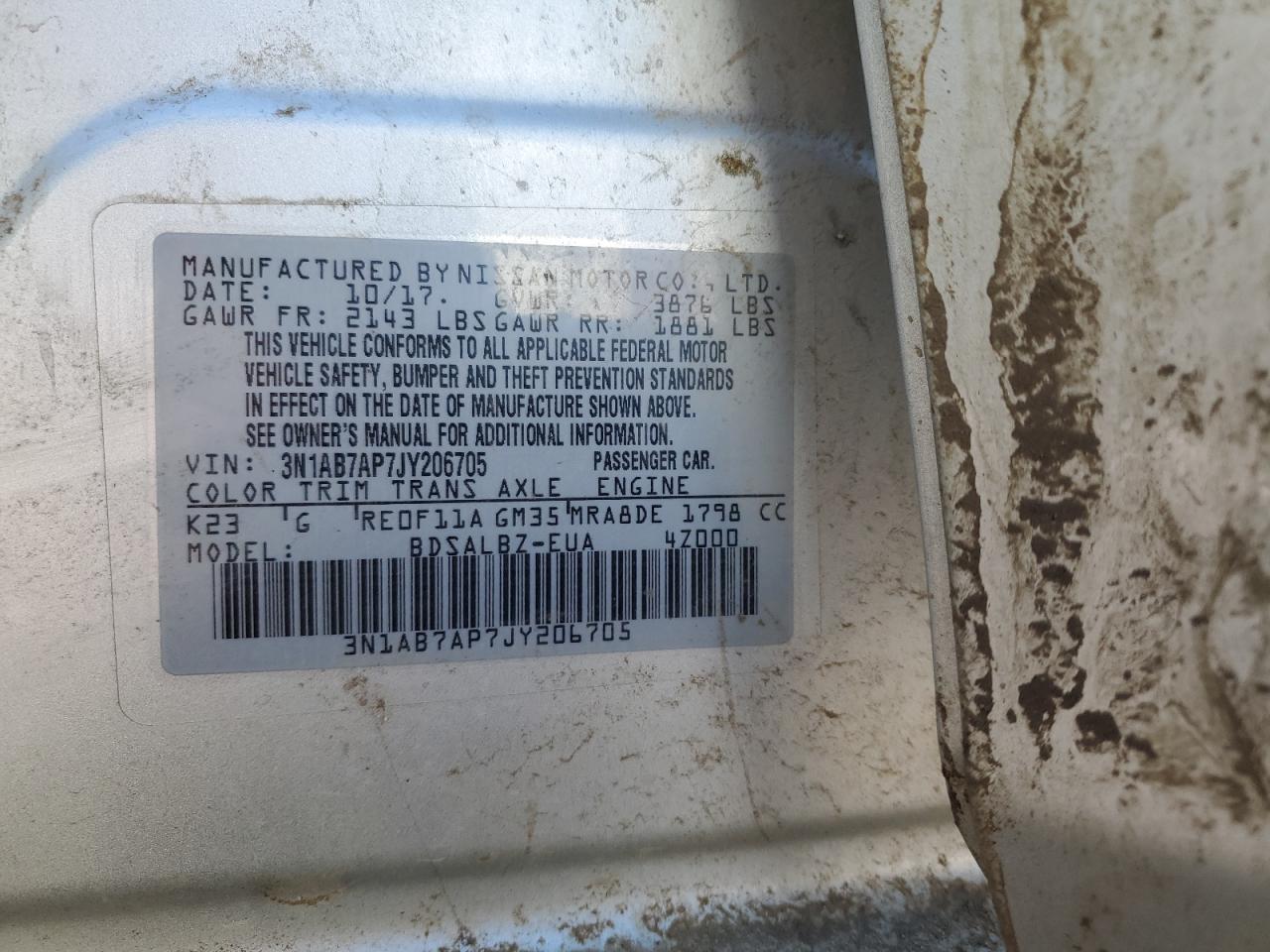 2018 Nissan Sentra VIN 3N1AB7AP7JY206705 Copart auction photo, front end / rear end damage thumbnail 14