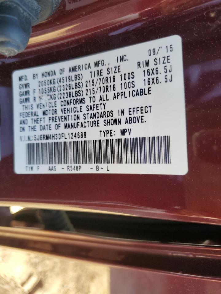2015 Honda CR-V VIN 5J6RM4H30FL124689 Copart auction photo, rear end / minor dent/scratches damage thumbnail 13