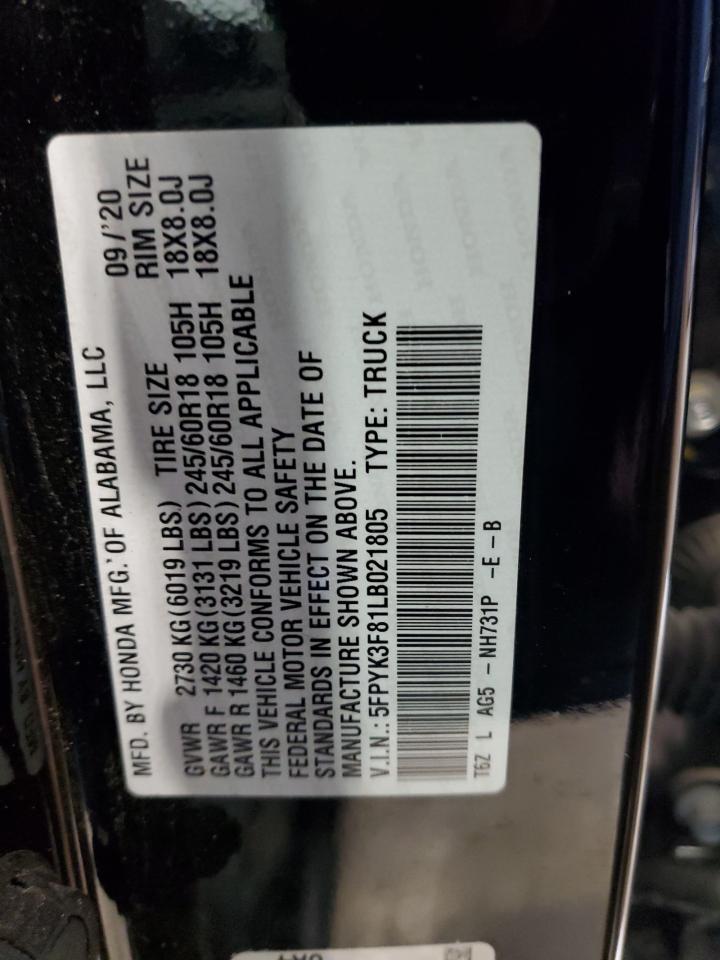 2020 Honda Ridgeline VIN 5FPYK3F81LB021805 Copart auction photo, front end damage thumbnail 14