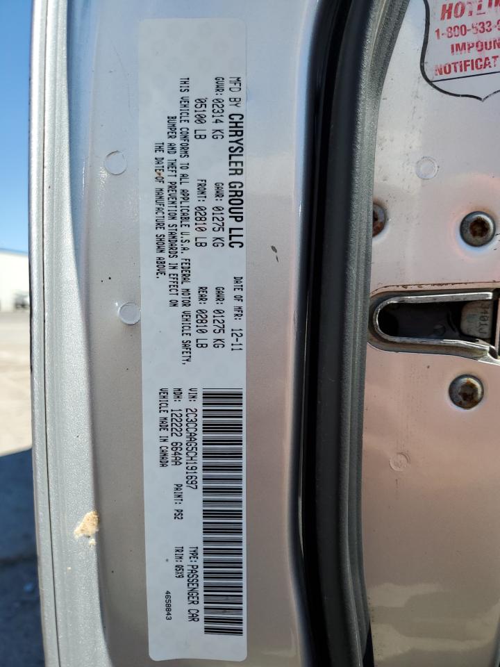 2012 Chrysler 300 VIN 2C3CCAAG5CH191697 Copart auction photo, hail / minor dent/scratches damage thumbnail 12