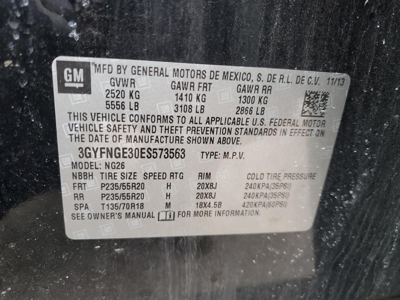 2014 Cadillac SRX VIN 3GYFNGE30ES573563 Copart auction photo, rear end damage thumbnail 13