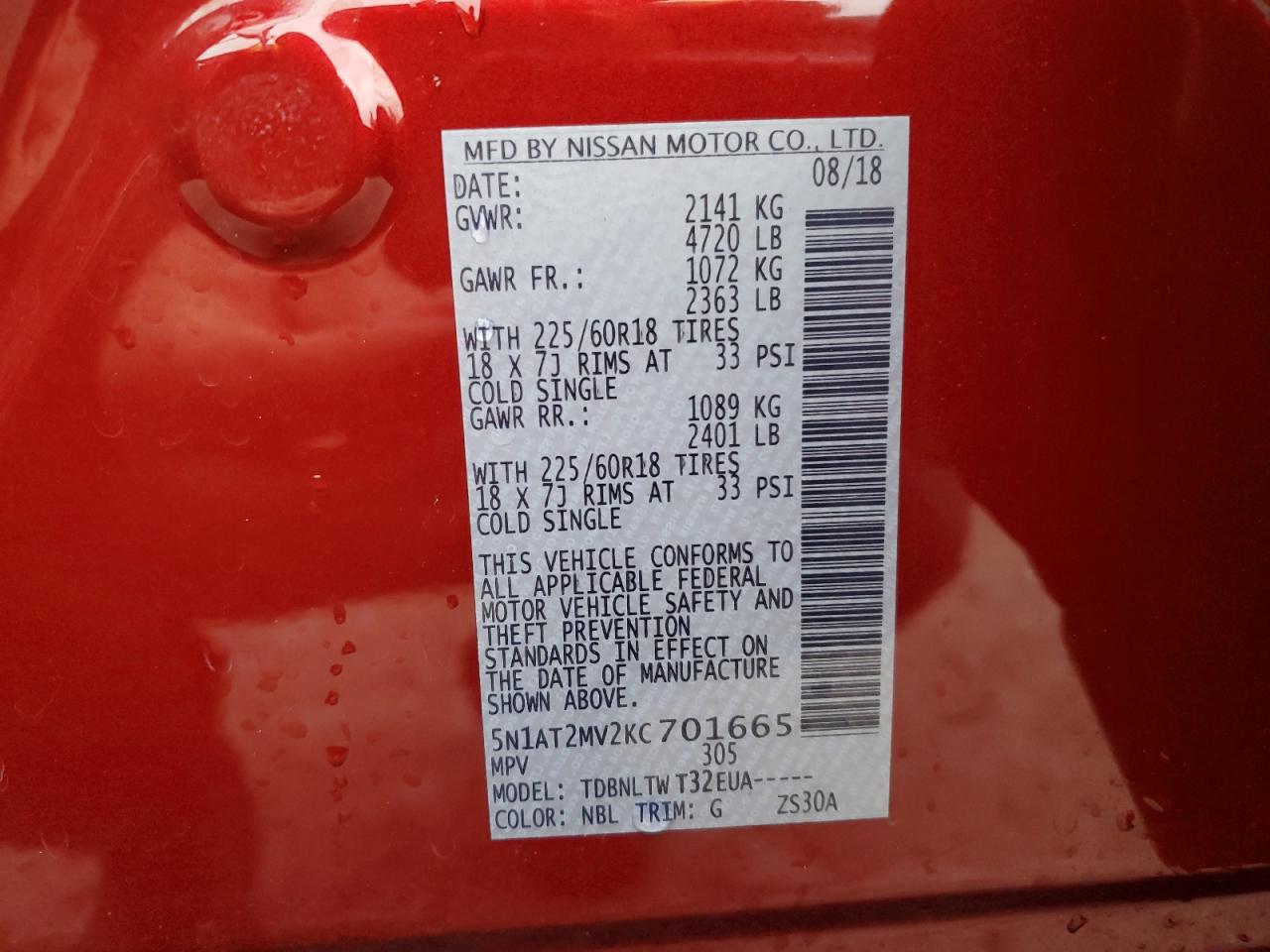 2019 Nissan Rogue VIN 5N1AT2MV2KC701665 Copart auction photo, front end damage thumbnail 14
