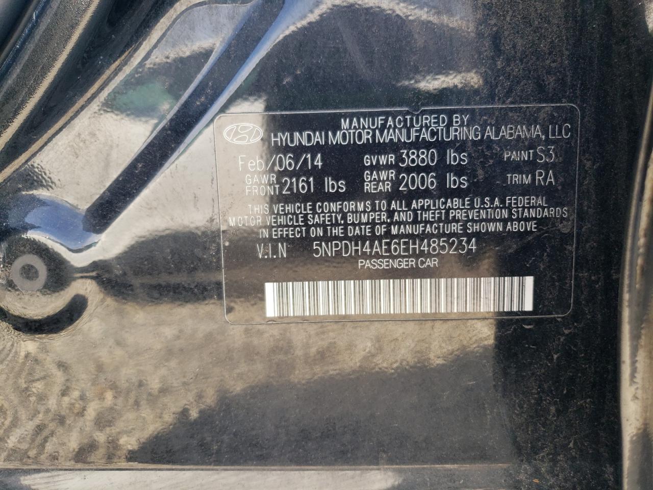 2014 Hyundai Elantra VIN 5NPDH4AE6EH485234 Copart auction photo, mechanical / minor dent/scratches damage thumbnail 12