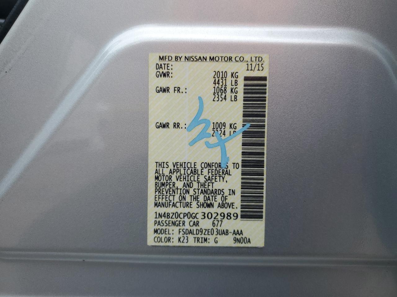 2016 Nissan Leaf VIN 1N4BZ0CP0GC302989 Copart auction photo, normal wear damage thumbnail 12