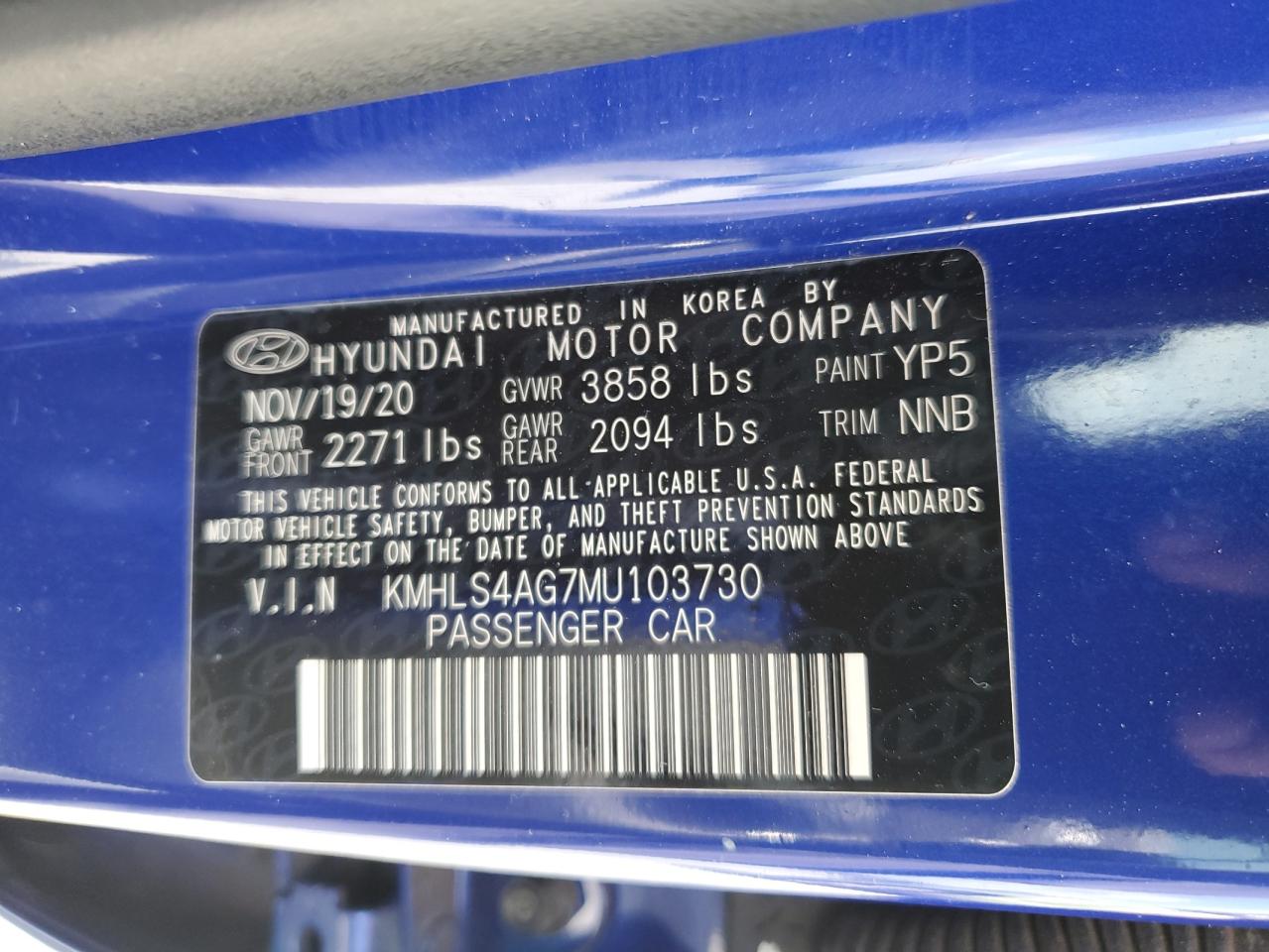 2021 Hyundai Elantra VIN KMHLS4AG7MU103730 Copart auction photo, front end damage thumbnail 12