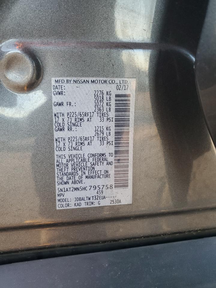 2017 Nissan Rogue VIN 5N1AT2MN5HC795758 Copart auction photo, side damage thumbnail 15