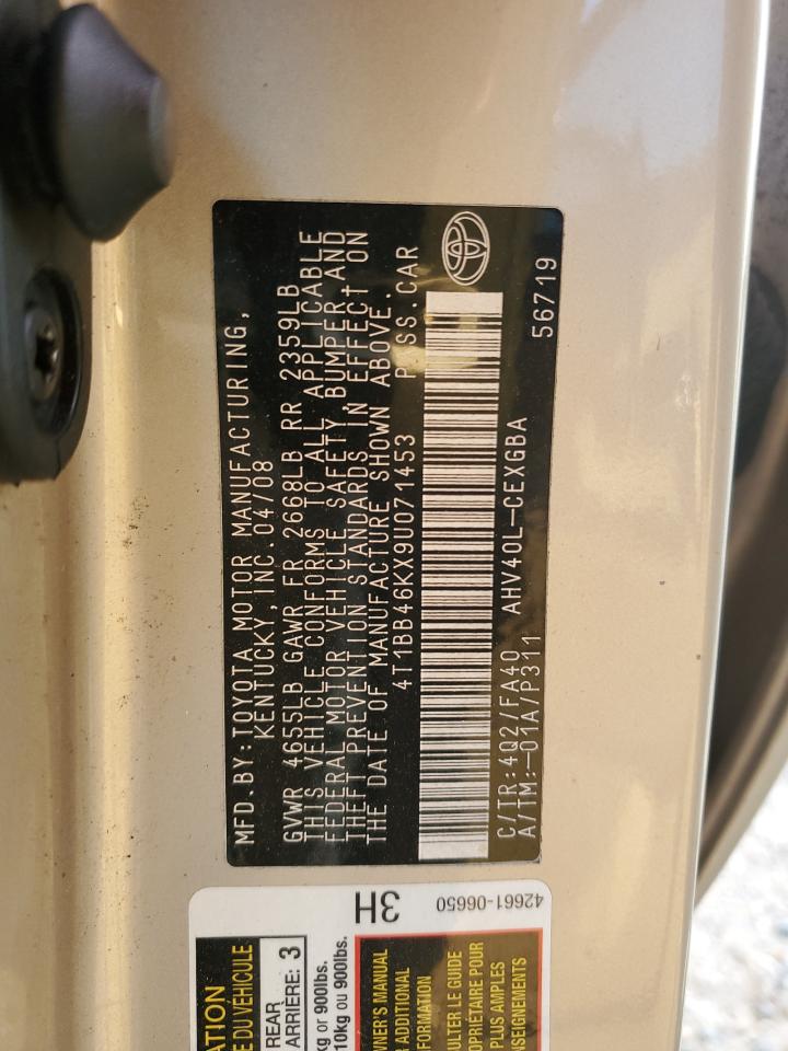 2009 Toyota Camry VIN 4T1BB46KX9U071453 Copart auction photo, front end damage thumbnail 13