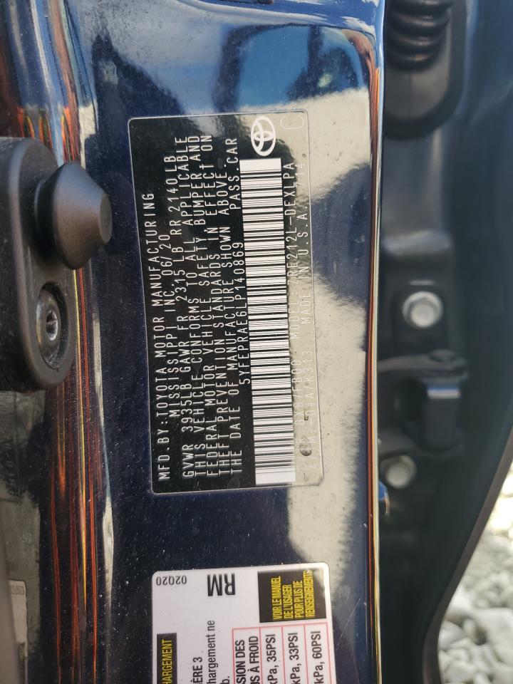 2020 Toyota Corolla VIN 5YFEPRAE6LP140869 Copart auction photo, rear end damage thumbnail 12