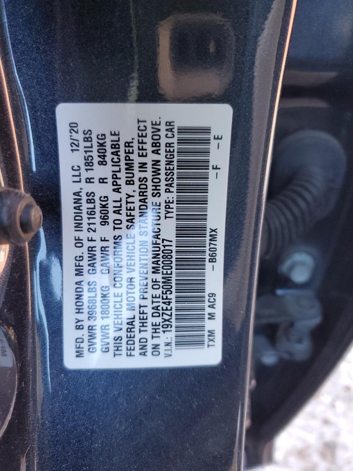 2021 Honda Insight VIN 19XZE4F50ME008017 Copart auction photo, front end damage thumbnail 14