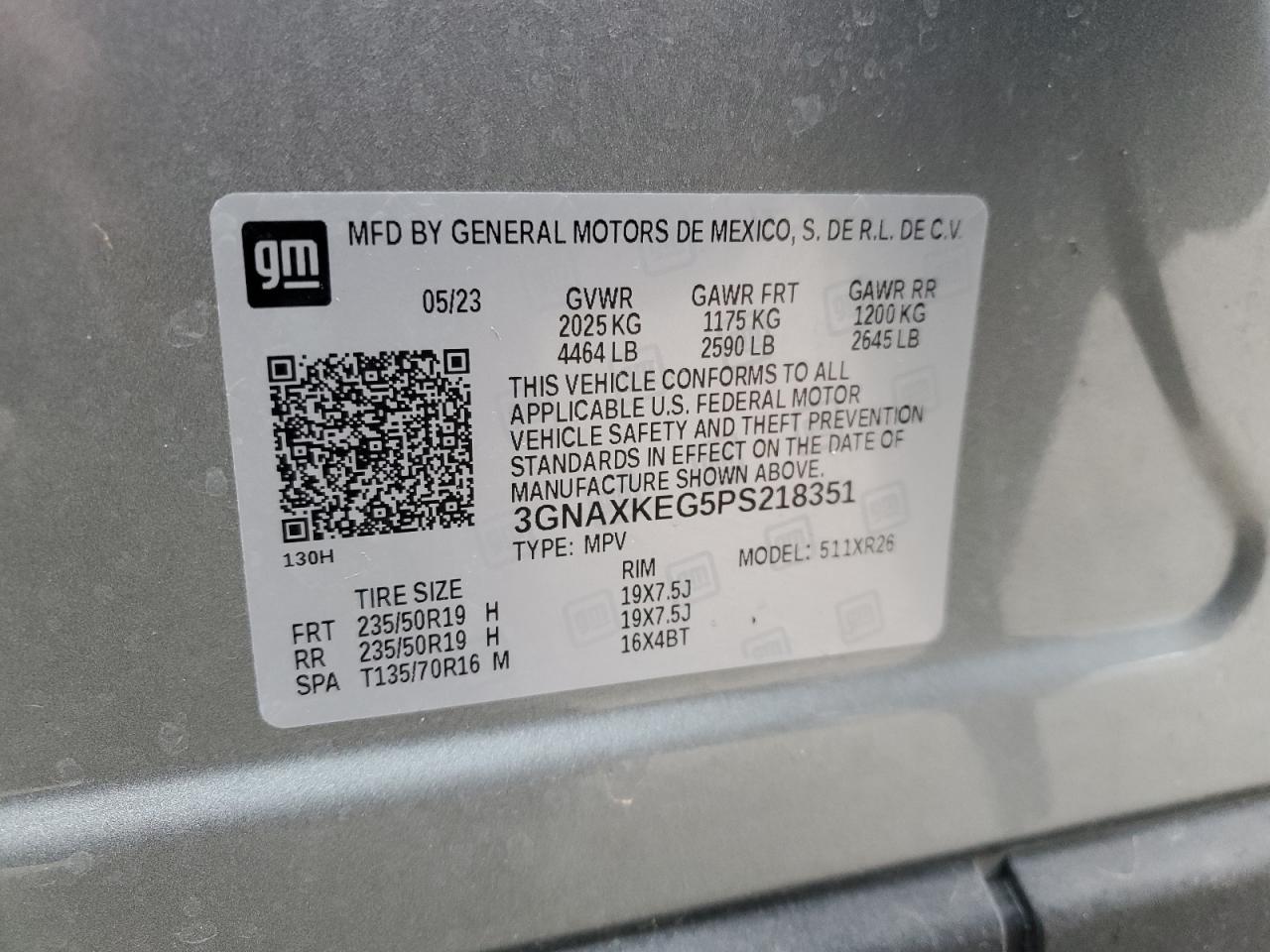2023 Chevrolet Equinox VIN 3GNAXKEG5PS218351 Copart auction photo, all over / partial repair damage thumbnail 14