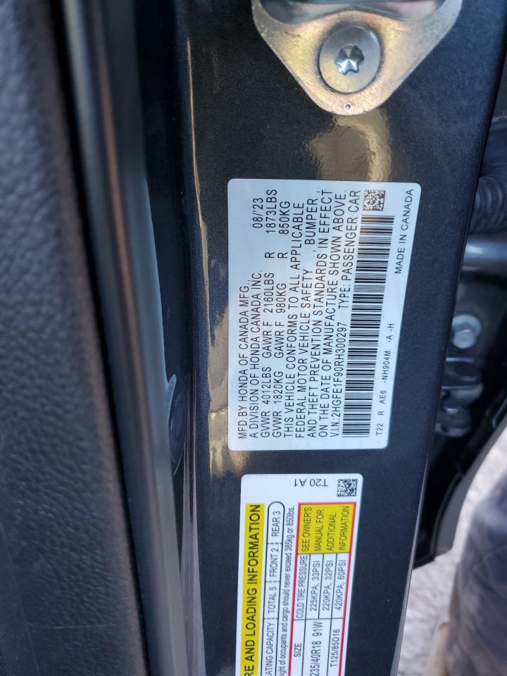 2024 Honda Civic VIN 2HGFE1F90RH300297 Copart auction photo, rear end / minor dent/scratches damage thumbnail 12