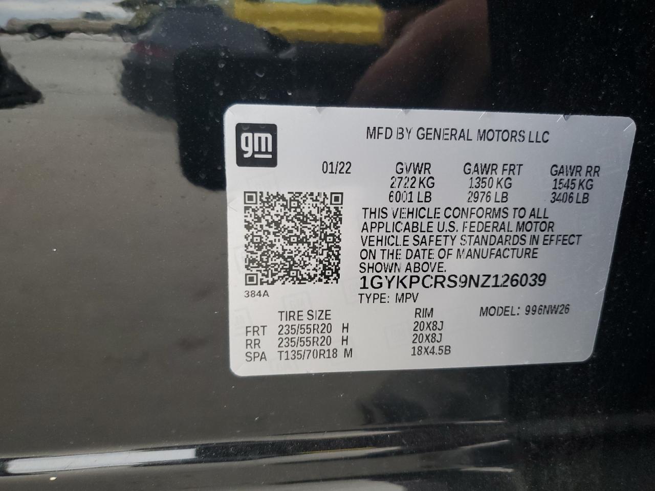 2022 Cadillac XT6 VIN 1GYKPCRS9NZ126039 Copart auction photo, rear end / side damage thumbnail 14