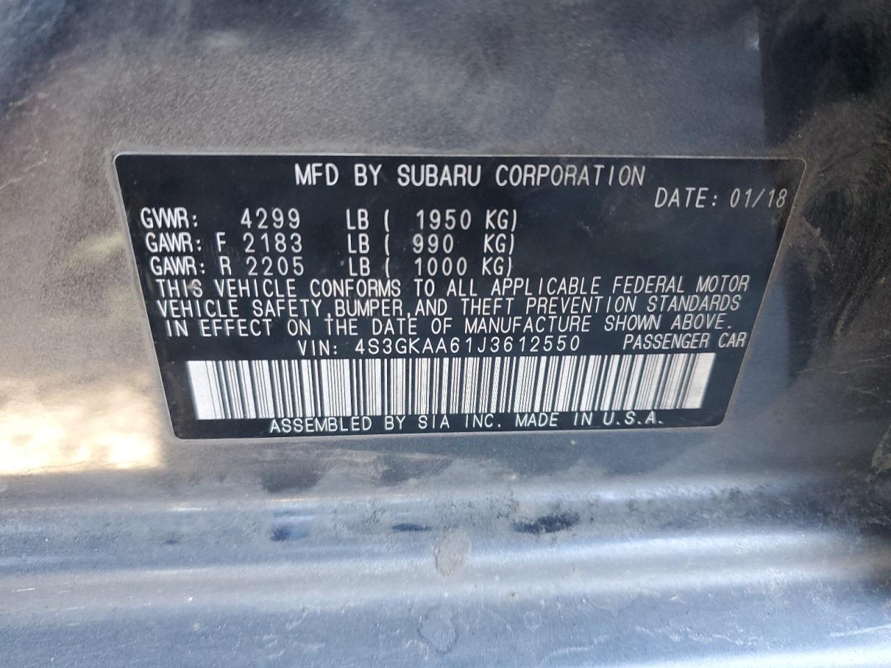2018 Subaru Impreza VIN 4S3GKAA61J3612550 Copart auction photo, mechanical damage thumbnail 12