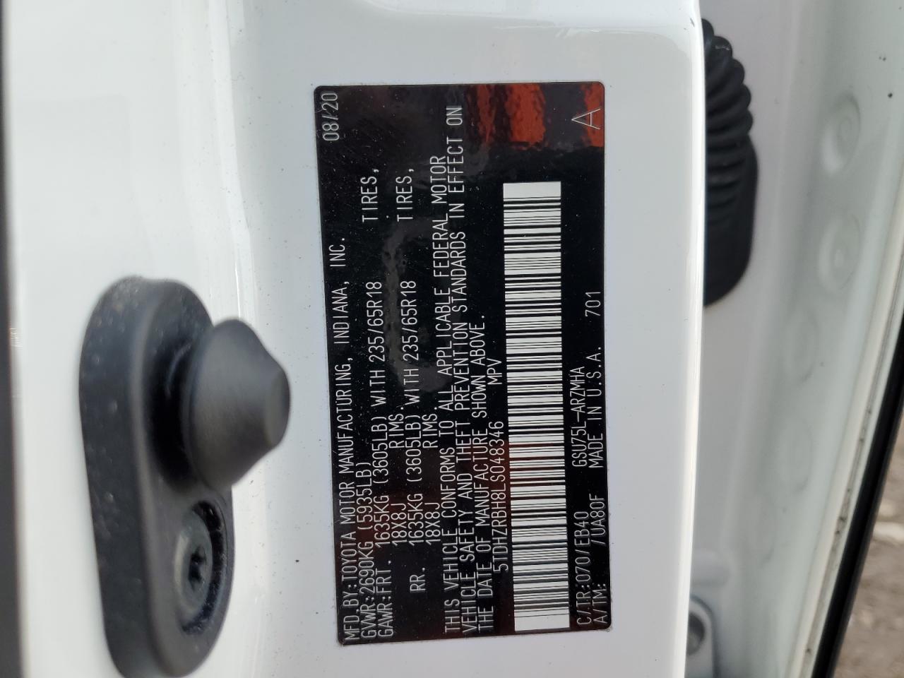 2020 Toyota Highlander VIN 5TDHZRBH8LS048346 Copart auction photo, front end / undercarriage damage thumbnail 16