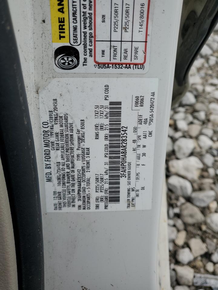 2010 Ford Fusion VIN 3FAHP0HA8AR283542 Copart auction photo, front end damage thumbnail 12