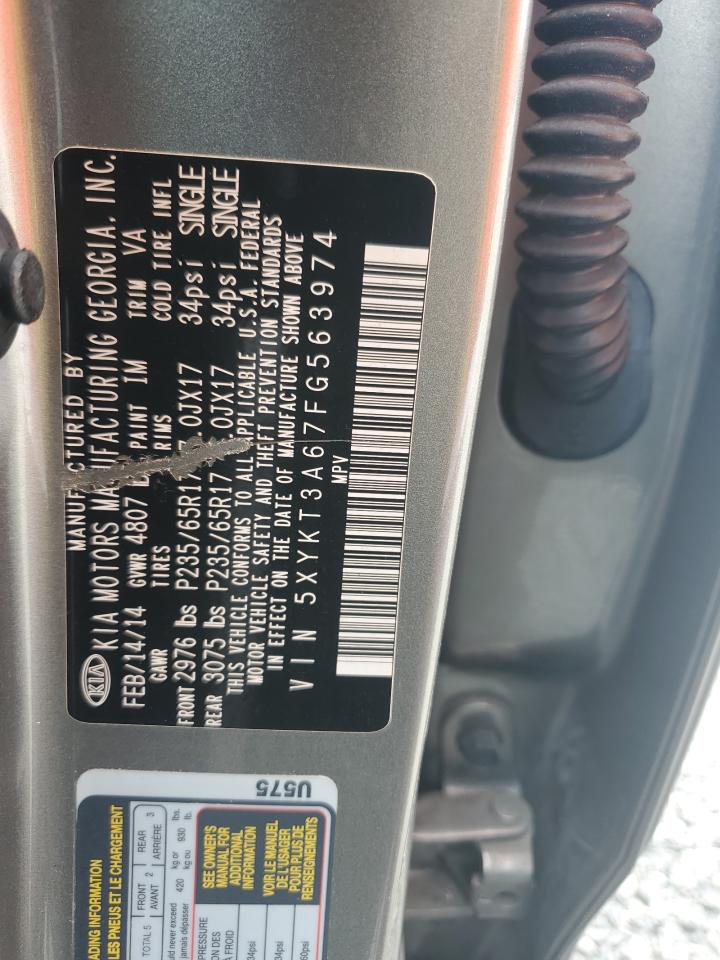 2015 KIA Sorento VIN 5XYKT3A67FG563974 Copart auction photo, water/flood damage thumbnail 14