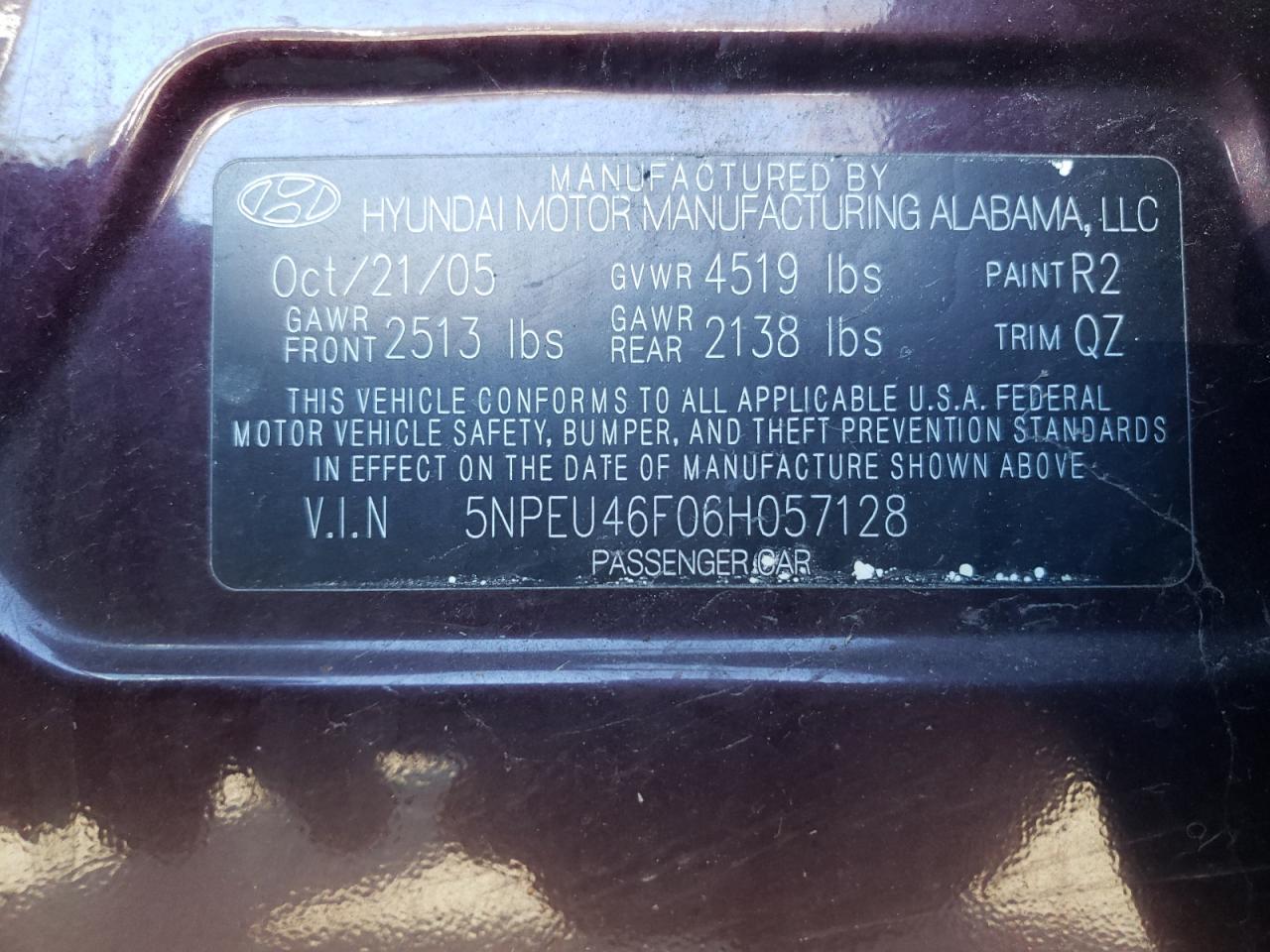 2006 Hyundai Sonata VIN 5NPEU46F06H057128 Copart auction photo, side damage thumbnail 12