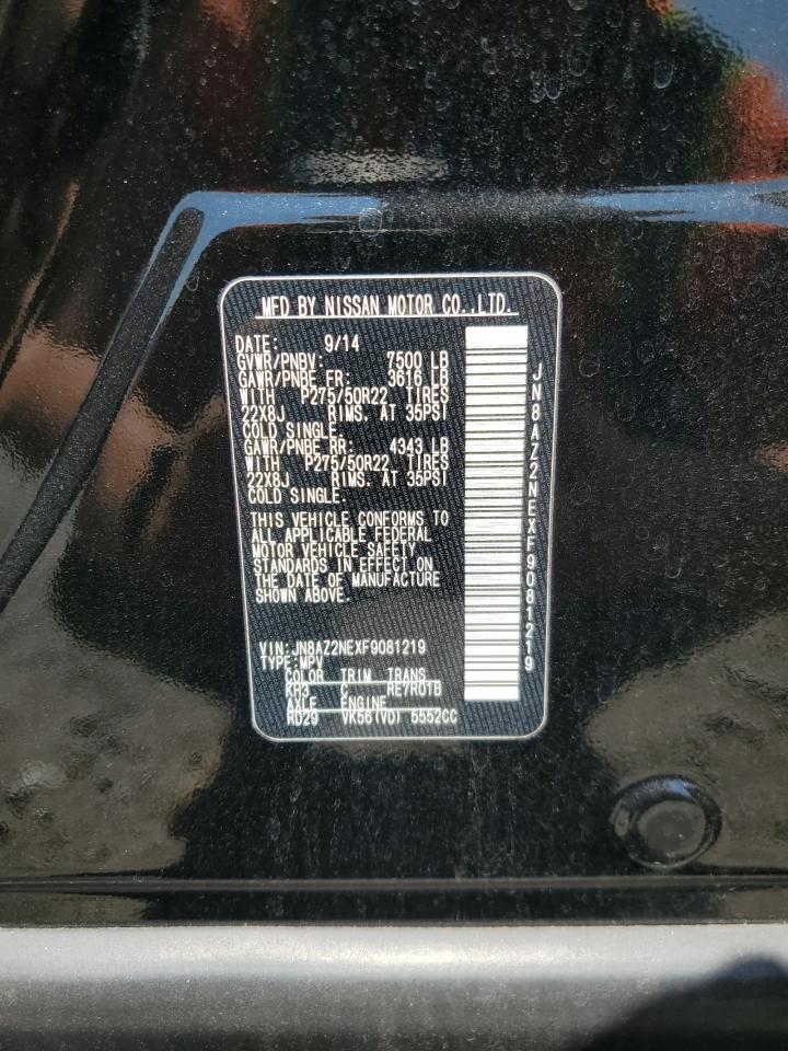 2015 Infiniti QX80 VIN JN8AZ2NEXF9081219 Copart auction photo, front end damage thumbnail 12