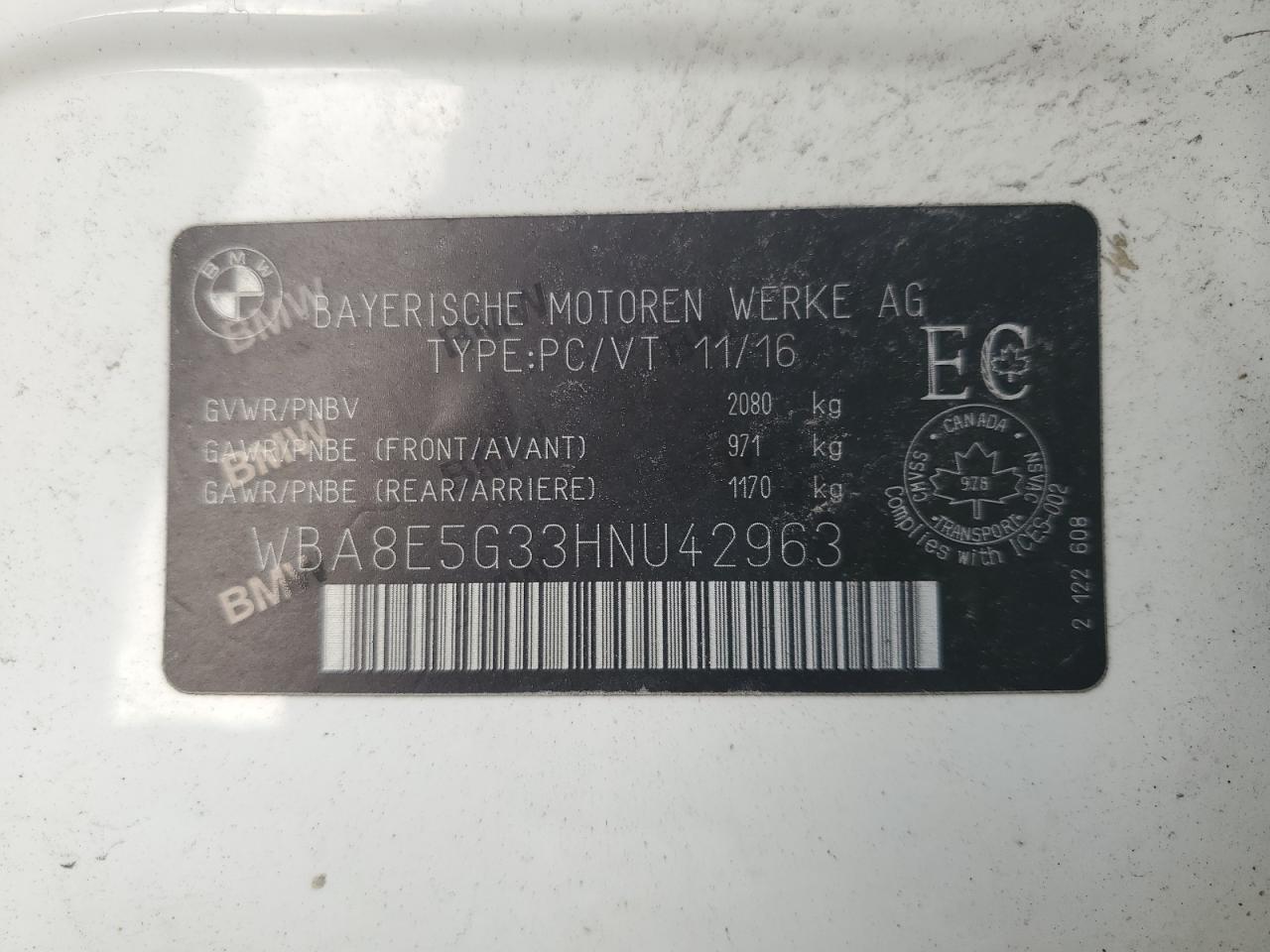 2017 BMW 3er VIN WBA8E5G33HNU42963 Copart auction photo, front end damage thumbnail 12