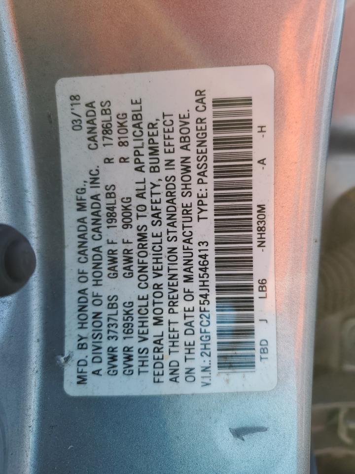 2018 Honda Civic VIN 2HGFC2F54JH546413 Copart auction photo, side damage thumbnail 12