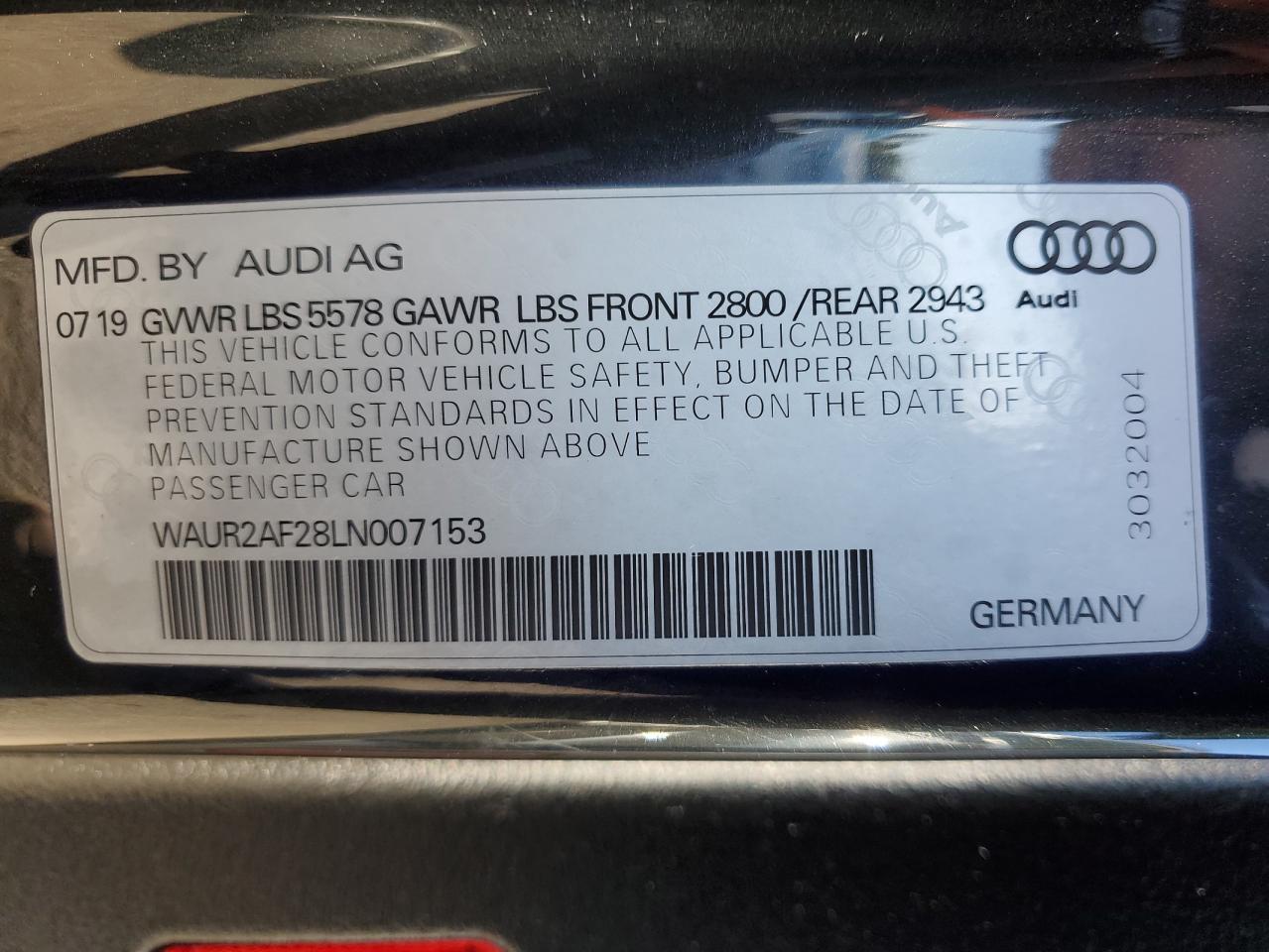 2020 Audi A7 VIN WAUR2AF28LN007153 Copart auction photo, front end / side damage thumbnail 12
