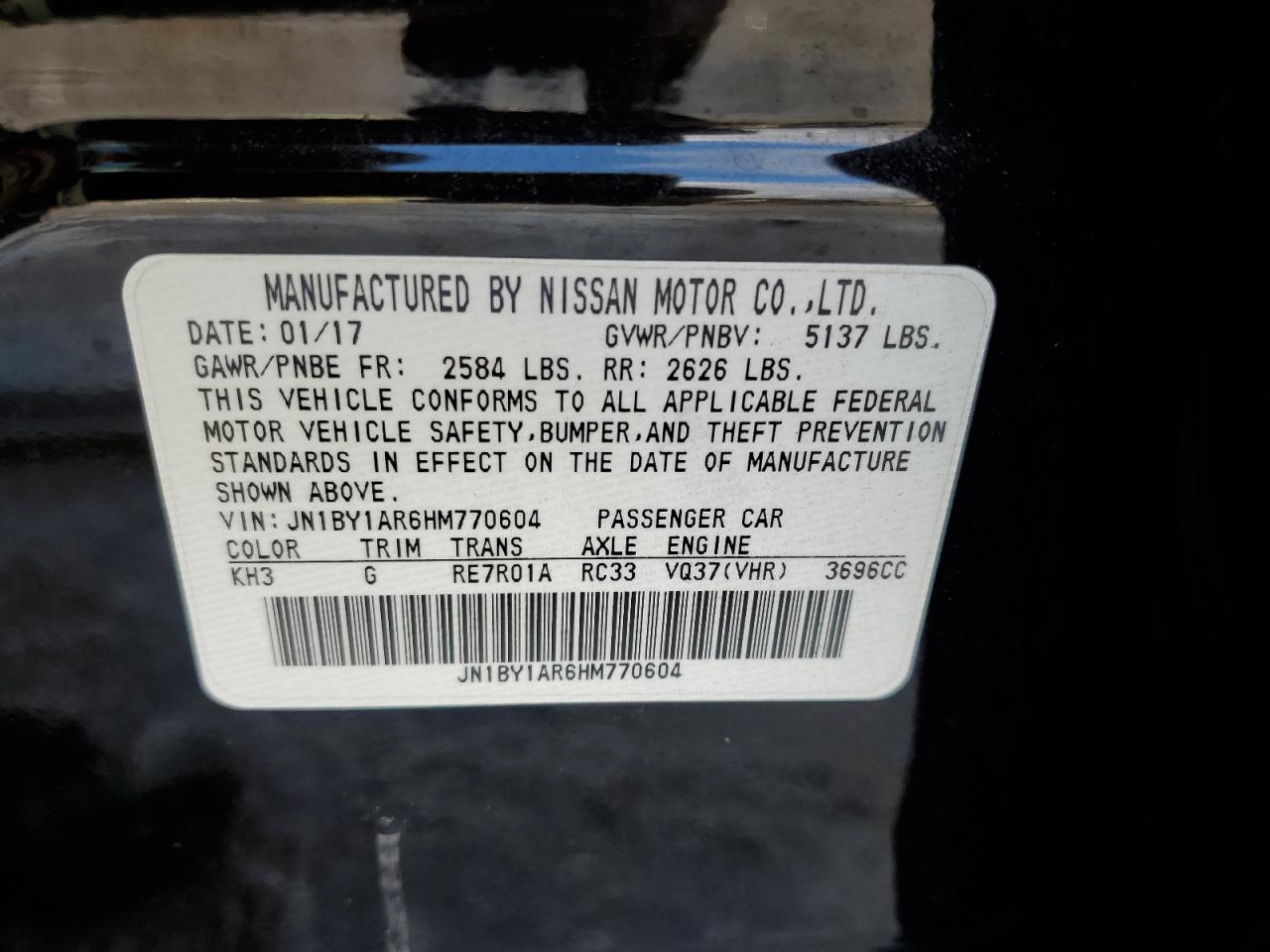2017 Infiniti Q70 VIN JN1BY1AR6HM770604 Copart auction photo, minor dent/scratches damage thumbnail 12