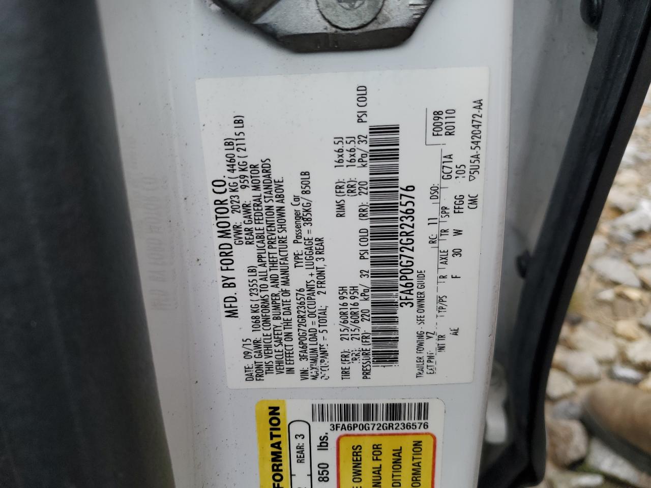 2016 Ford Fusion VIN 3FA6P0G72GR236576 Copart auction photo, front end / side damage thumbnail 14