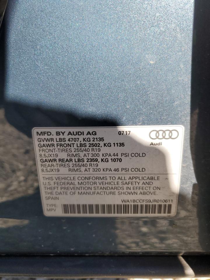 2018 Audi Q3 VIN WA1BCCFS9JR010611 Copart auction photo, all over damage thumbnail 13