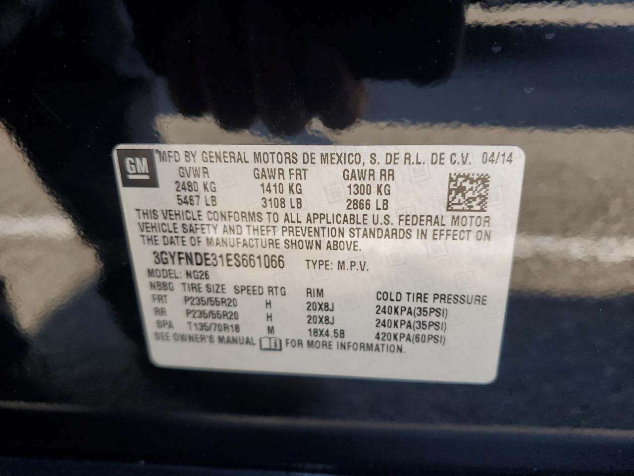 2014 Cadillac SRX VIN 3GYFNDE31ES661066 Copart auction photo, side damage thumbnail 13