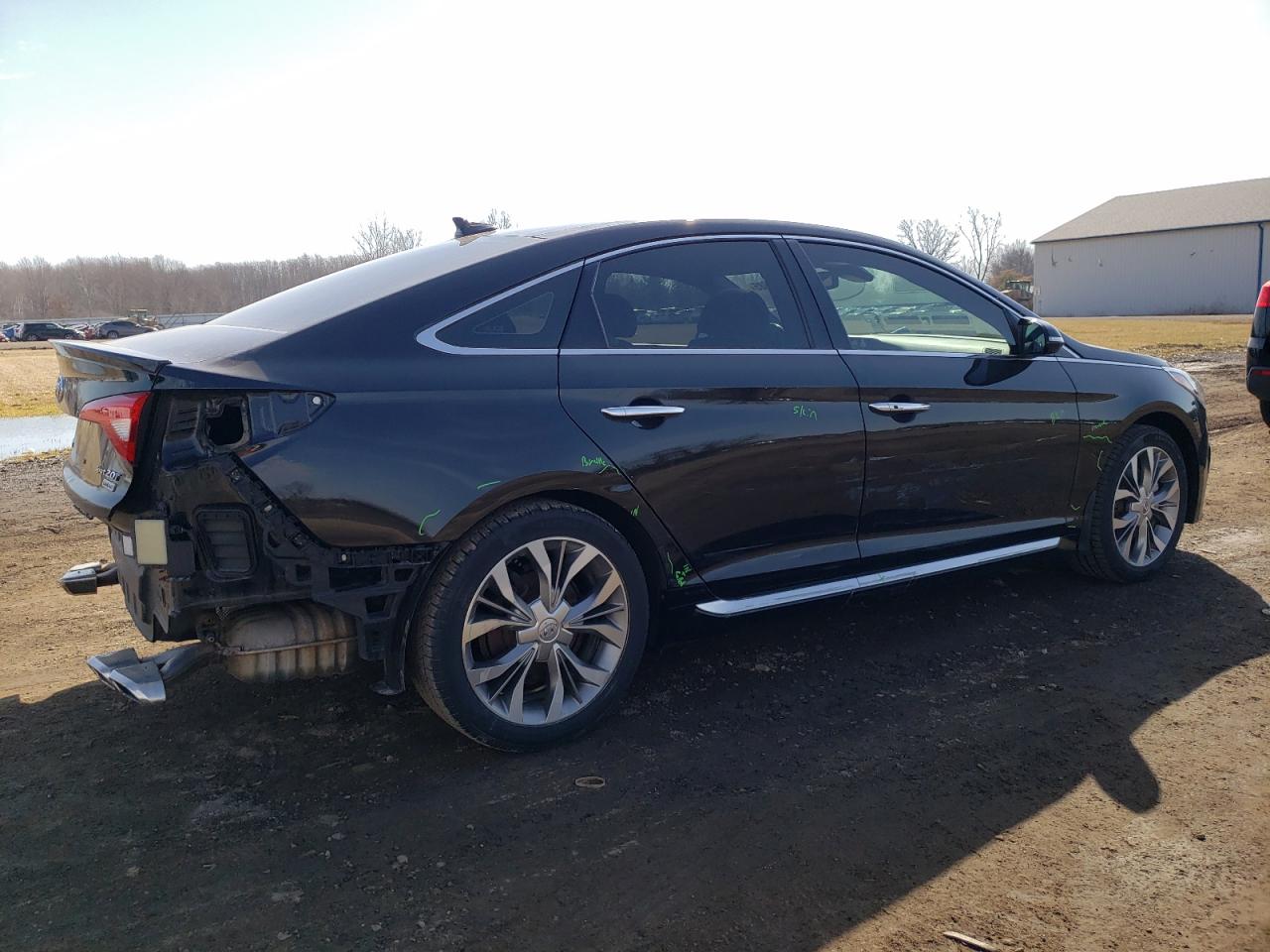 2015 Hyundai Sonata VIN 5NPE34AB7FH163373 Copart auction photo, side / rear end damage thumbnail 3