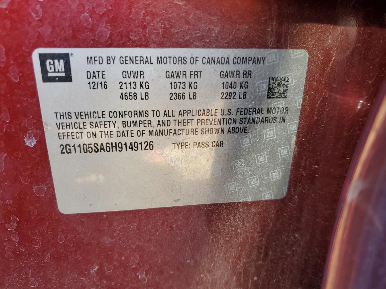 2017 Chevrolet Impala VIN 2G1105SA6H9149126 Copart auction photo, front end damage thumbnail 12