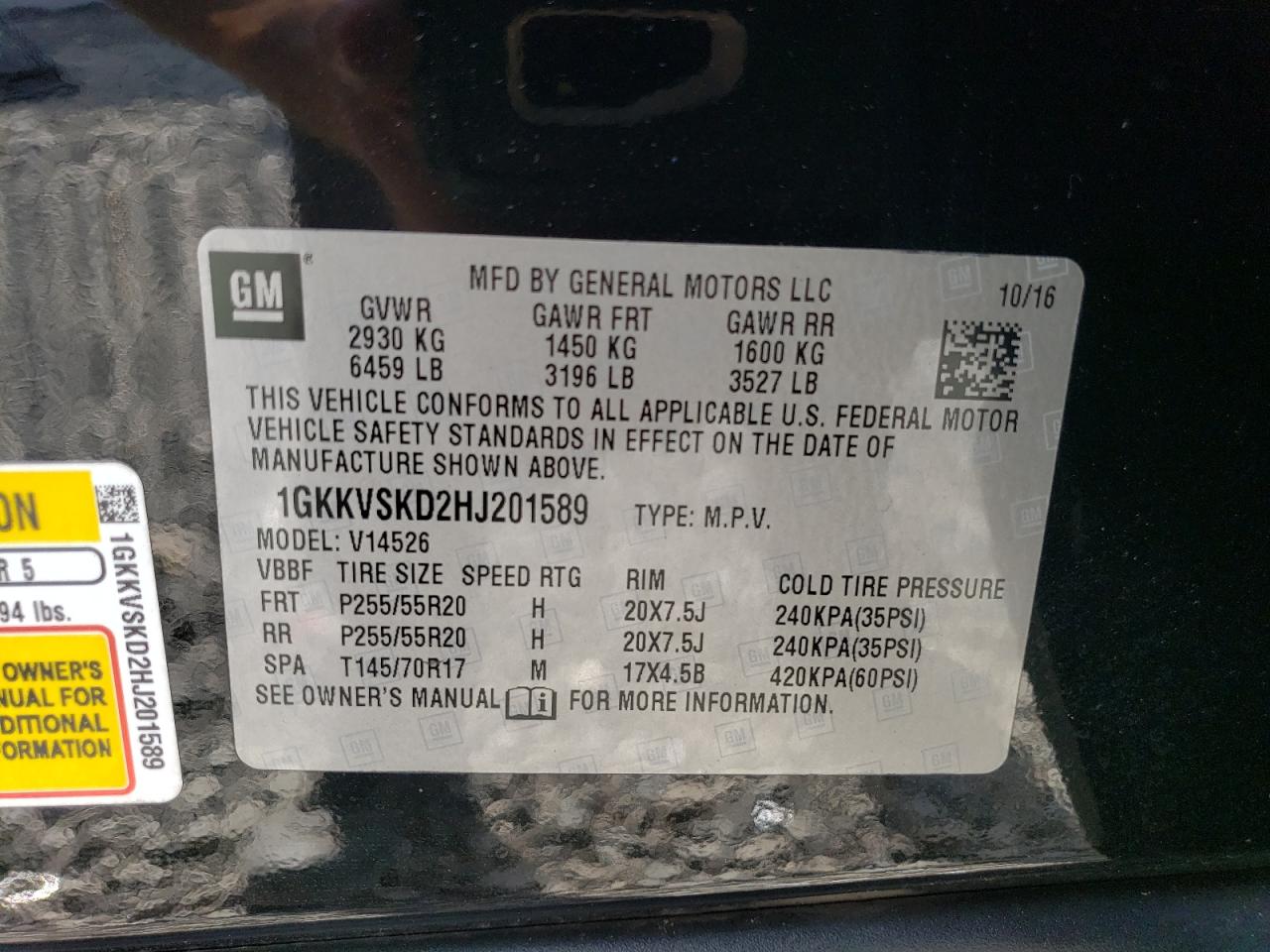2017 GMC Acadia VIN 1GKKVSKD2HJ201589 Copart auction photo, front end damage thumbnail 14