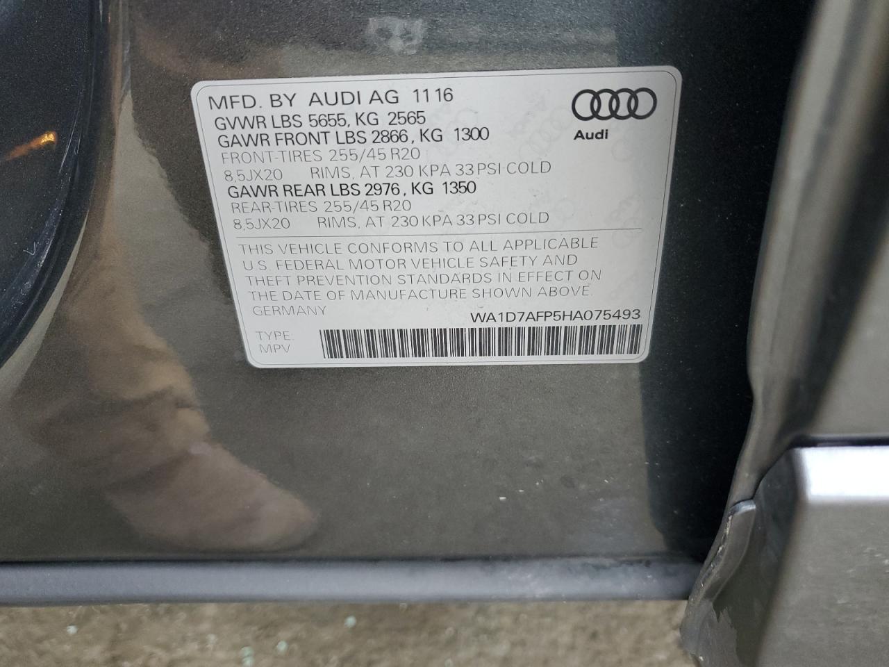 2017 Audi Q5 VIN WA1D7AFP5HA075493 Copart auction photo, rear end damage thumbnail 14