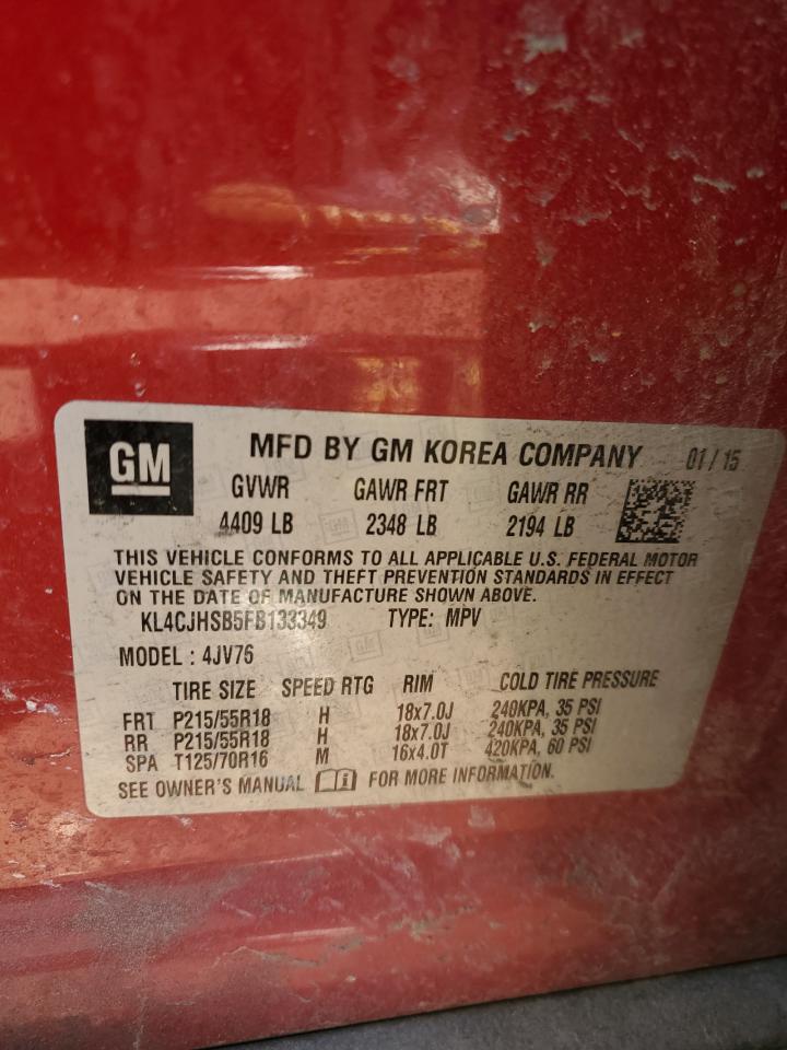 2015 Buick Encore VIN KL4CJHSB5FB133349 Copart auction photo, hail / front end damage thumbnail 12