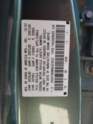 2008 Honda Accord VIN 1HGCP36888A023623 Copart auction photo, front end / side damage thumbnail 12