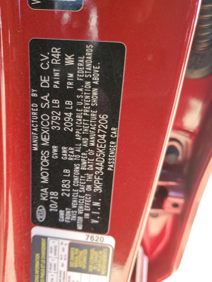 2019 KIA Forte VIN 3KPF34AD5KE047206 Copart auction photo, all over / minor dent/scratches damage thumbnail 12
