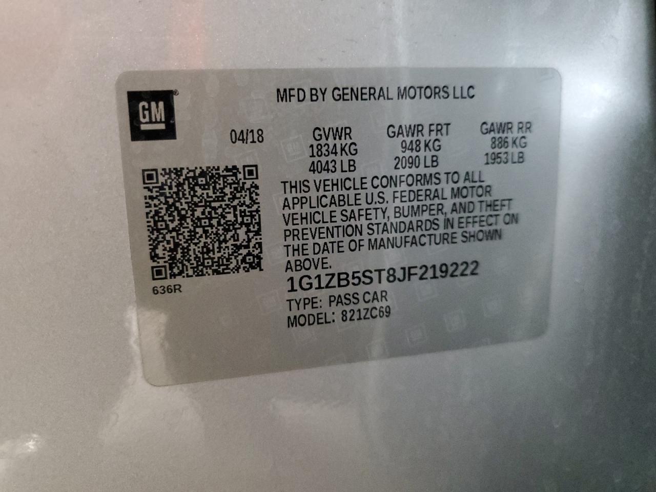 2018 Chevrolet Malibu VIN 1G1ZB5ST8JF219222 Copart auction photo, rear end damage thumbnail 14