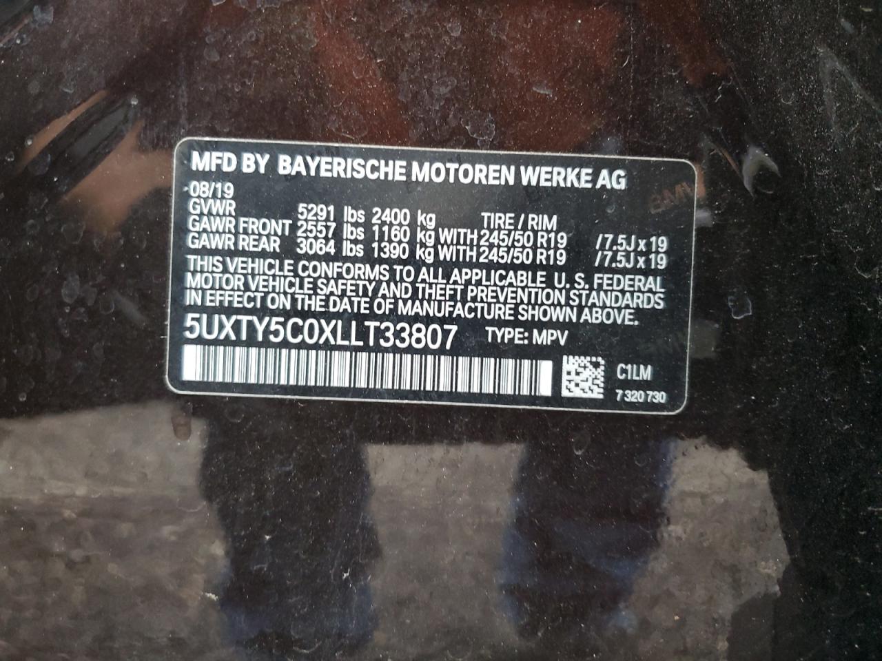 2020 BMW X3 VIN 5UXTY5C0XLLT33807 Copart auction photo, front end damage thumbnail 14