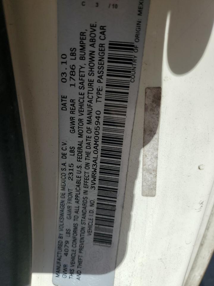 2010 Volkswagen Beetle VIN 3VWRW3AL0AM005940 Copart auction photo, rear end damage thumbnail 12