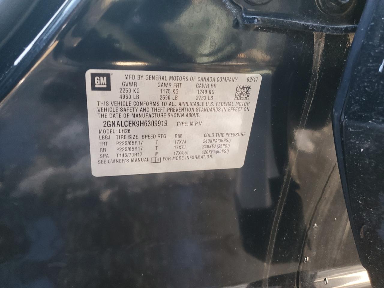 2017 Chevrolet Equinox VIN 2GNALCEK9H6309919 Copart auction photo, front end / undercarriage damage thumbnail 13